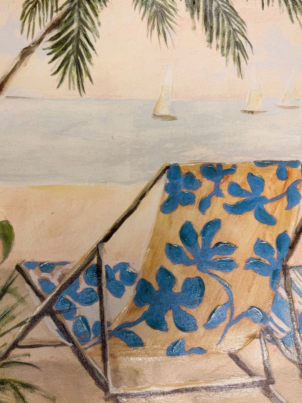 Blue and Cream Beach Chair Canvas Wall Art - Picture 3 of 11